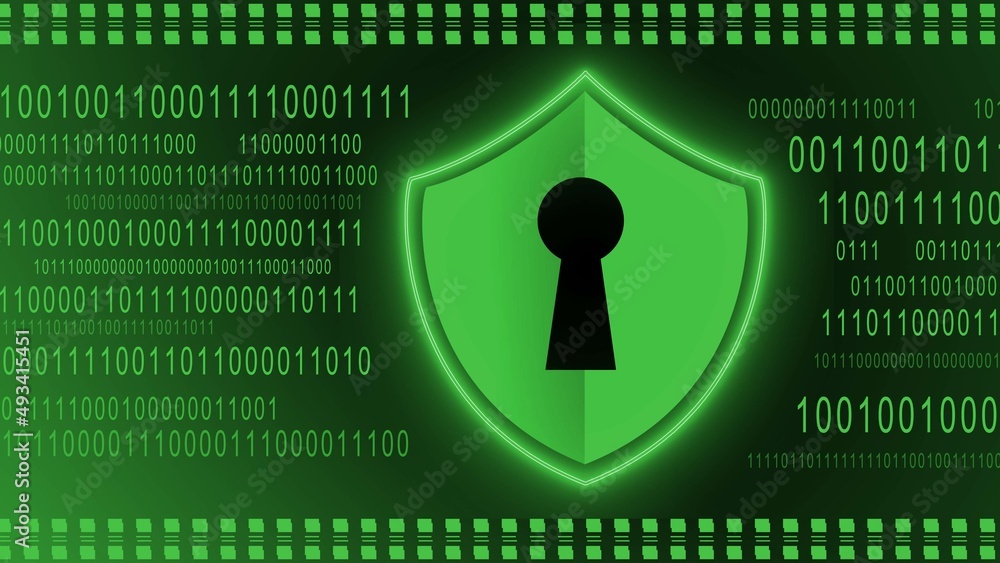 Aufkleber protective shield element on binary code background - green banner design - data internet technology