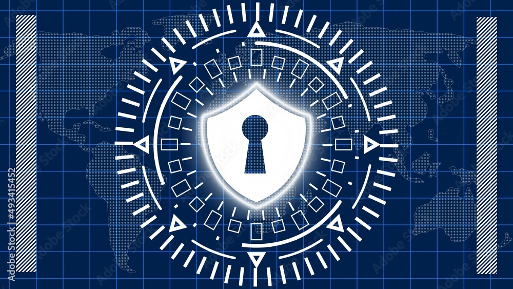 Poster protective shield in circle frame on abstract technology background with various graphic elements on