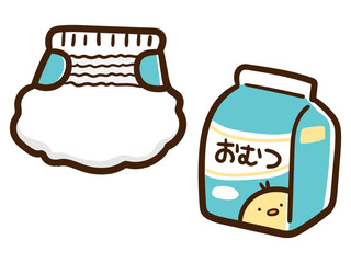 赤ちゃん用オムツのかわいい手書き風イラスト