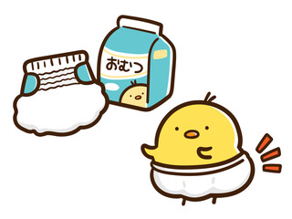 オムツをつける赤ちゃんひよこのかわいい手書き風イラスト © choconasu