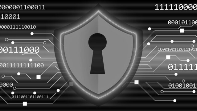 Security technology concept - Protective Shield code information connecting lines - 3D Illustration