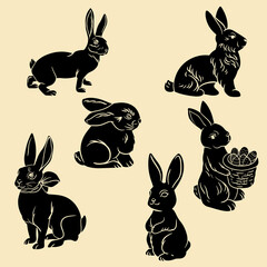 Icon Set of ester bunny. Vector element  for fabric, textile, clothing, wrapping paper, wallpaper, poster.