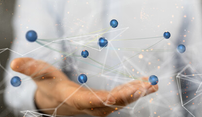 Global network. Blockchain. 3D illustration. Neural networks and artificial intelligence. Abstract
