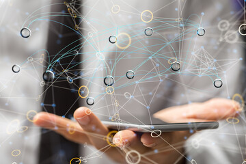 Global network. Blockchain. 3D illustration. Neural networks and artificial intelligence. Abstract