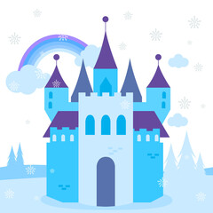 Obraz na płótnie Canvas Castle in the snow in a beautiful winter landscape. Vector illustration