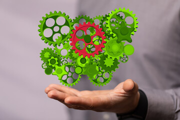 Above Some Gears and Close up on Three Small Green Gears