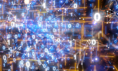 Neural network 3D illustration. Big data and cybersecurity