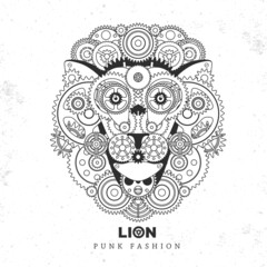 Lion face silhouette with gears. Punk style. Vector illustration