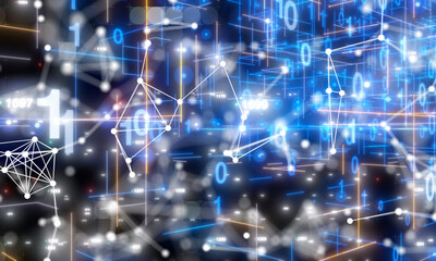Fototapeta premium Neural network 3D illustration. Big data and cybersecurity