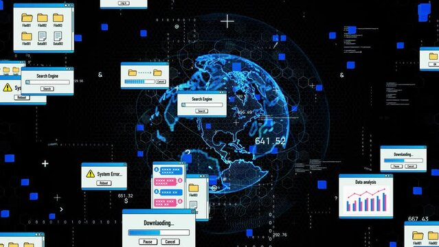 Digital documents and global communication network concept.