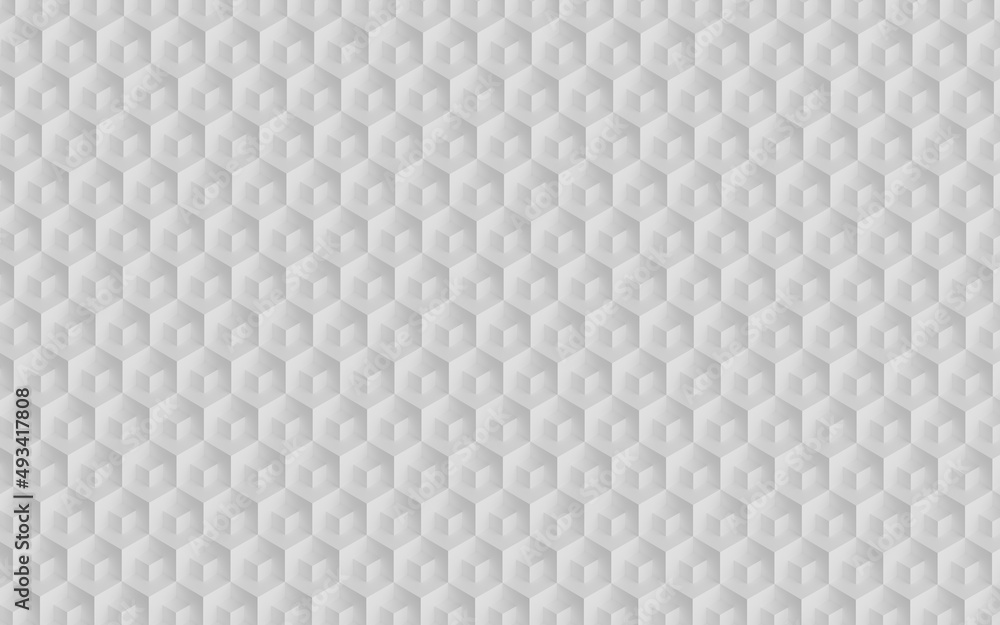Poster abstract design with reteating pattern of overlaying white cubes. 3d illustration (rendering). isome