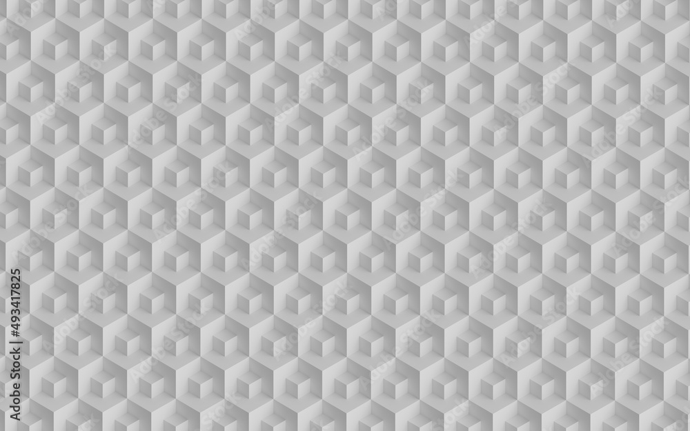 Poster abstract design with reteating pattern of overlaying white cubes. 3d illustration (rendering). isome