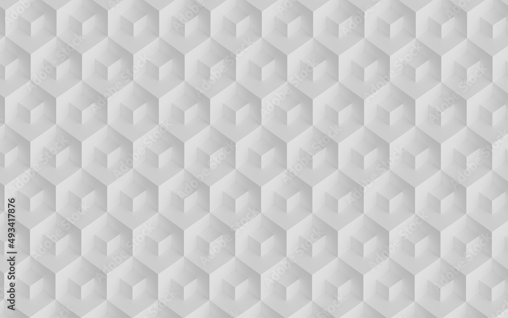 Poster abstract design with reteating pattern of overlaying white cubes. 3d illustration (rendering). isome