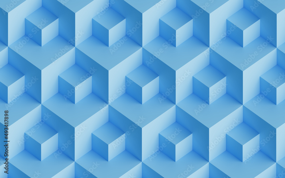 Poster abstract design with reteating pattern of overlaying white cubes. 3d illustration (rendering). isome