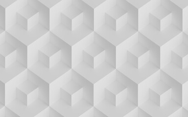 Abstract design with reteating pattern of overlaying white cubes. 3d illustration (rendering). Isometric view