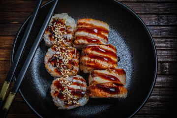 Sushi- delicious menu Fastfood- restaurant concept