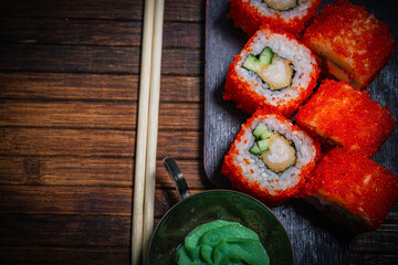 Sushi- delicious menu Fastfood- restaurant concept