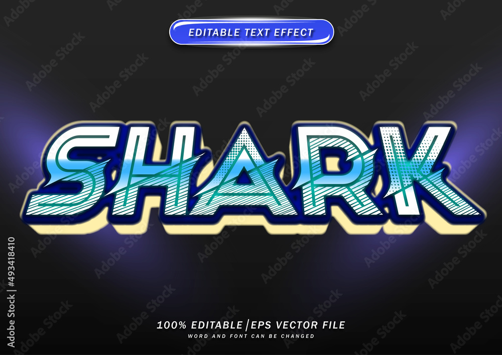 Poster shark text style effect with neon style.