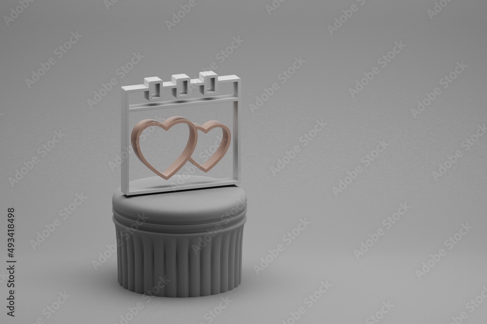 Aufkleber Wonderful Wedding Date with heart symbol icons on a column stand and beton  background. 3d rendering illustration. Background pattern for design. Wedding day..