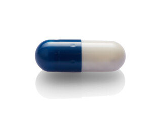 Blue capsule isolated on white background.