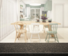 Table Top And Blur Dining Room Of  Background