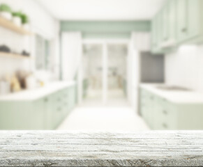 Table Top And Blur Kitchen Room of Background