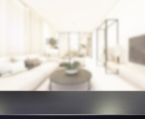Table Top And Blur Living Room Of  Background