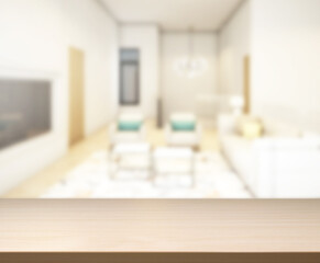 Table Top And Blur Living Room Of  Background
