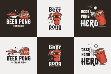 Beer pong game. T-shirt print with beer flying ball man for design competition or tournament in bar. Alcohol sport with throw and drink