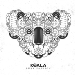 Koala face silhouette with gears. Punk style. Vector illustration