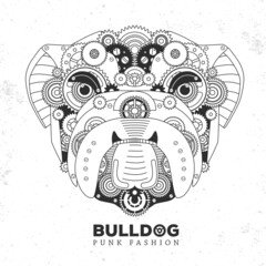 Bulldog face silhouette with gears. Punk style. Vector illustration