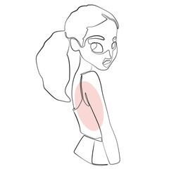 One Line Zeichnung eines M&auml;dchen mit Zopf