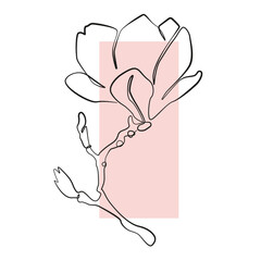 One Line Zeichnung einer Blume auf pink