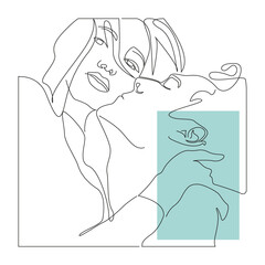 One Line Zeichnung k&uuml;ssendes Paar. 