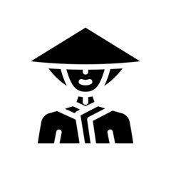dawley chinese conical hat glyph icon vector. dawley chinese conical hat sign. isolated contour symbol black illustration - obrazy, fototapety, plakaty
