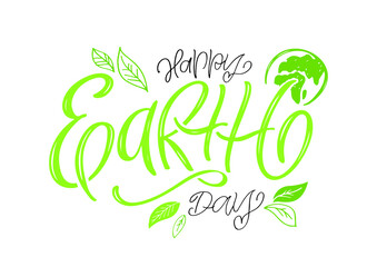 Happy Earth day - 22th of April - cute hand drawn doodle lettering postcard. 
