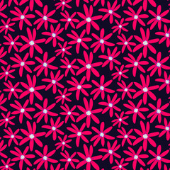 Fototapeta premium Bright floral pattern. Texture in doodle style. Pink, blue, gray and purple. Print for printing and decoration.