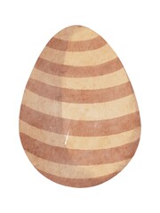 Hand Drawing Watercolor cute Easter Egg. Beige color with brown stripes. Use for poster, card, celebration, festival, textile , pattern, fabric, packaging