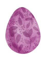 Hand Drawing Watercolor cute Easter Egg. Violet pink color with flowers. Use for poster, card, celebration, festival, textile , pattern, fabric, packaging