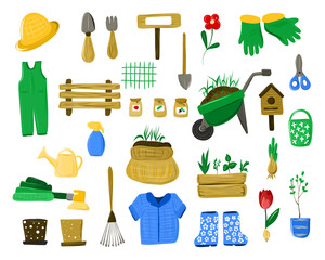 A set of elements for the gardener and spring.