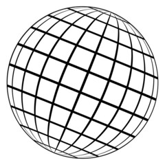 Globe logo planet earth 3D sphere, globe frame meridian wire grid