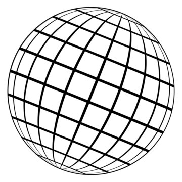 Globe logo planet earth 3D sphere, globe frame meridian wire grid