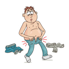  Cartoon Fat Man With A Big Belly Wearing Jeans, vector illustration cartoon
