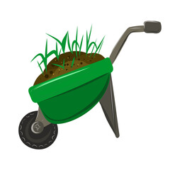 The garden wheelbarrow for the earth is green.