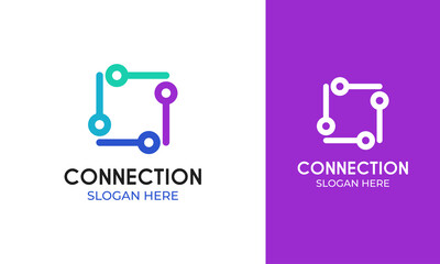 Fototapeta na wymiar Simple network connection logo design with technology concept