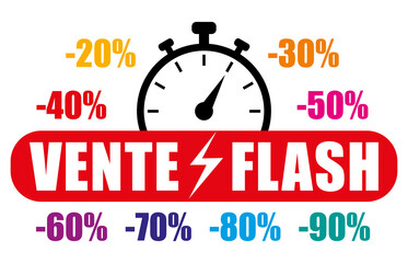 Vente flash. Icône rouge multicolore vectoriel avec réductions.