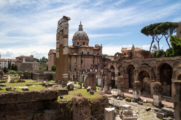 Fototapeta premium Forum of Caesar (Foro di Cesare), with Temple of Venus Genetrix and Chiesa Santi Luca e Martina in Rome, Italy.