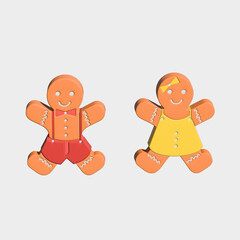 Gingerbreads mans, sweet cookies. 3D illustration.