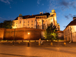 Fototapeta na wymiar Wawel Danish Tower Krakow (Wieża Duńska na Wawelu) at the Royal Castle by night. UNESCO World Heritage Site in Kraków, Poland.