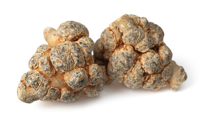 Dried herb, notoginseng roots isolated on white background